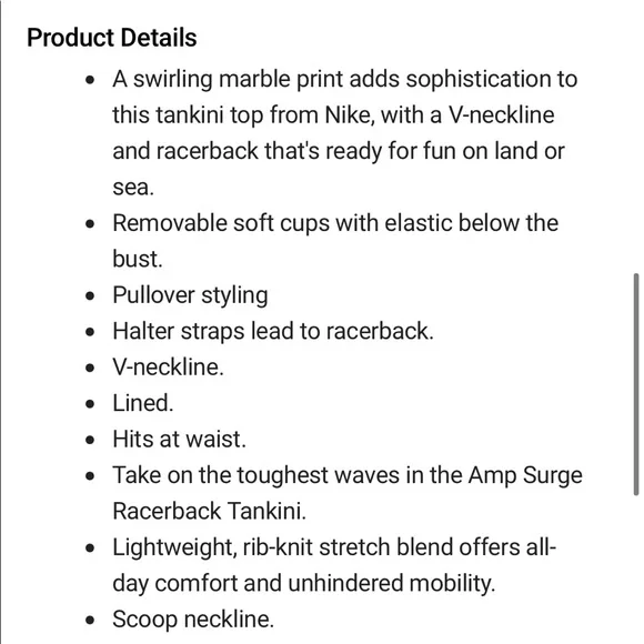 🔥NIKE🔥Swim Crimson Pulse Marble Racerback Swimsuit Tankini Top Small NWT - Picture 5 of 6